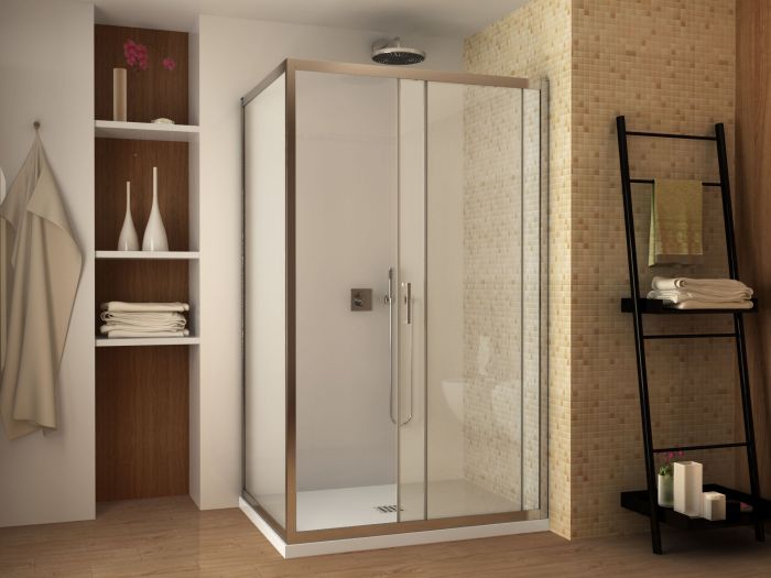 Cabina Doccia 70 X 110.Box Doccia Cristallo 6 Mm 2 Lati Fisso Piu Scorrevole Trasparente Misura 70 X 110 X H190 Cm